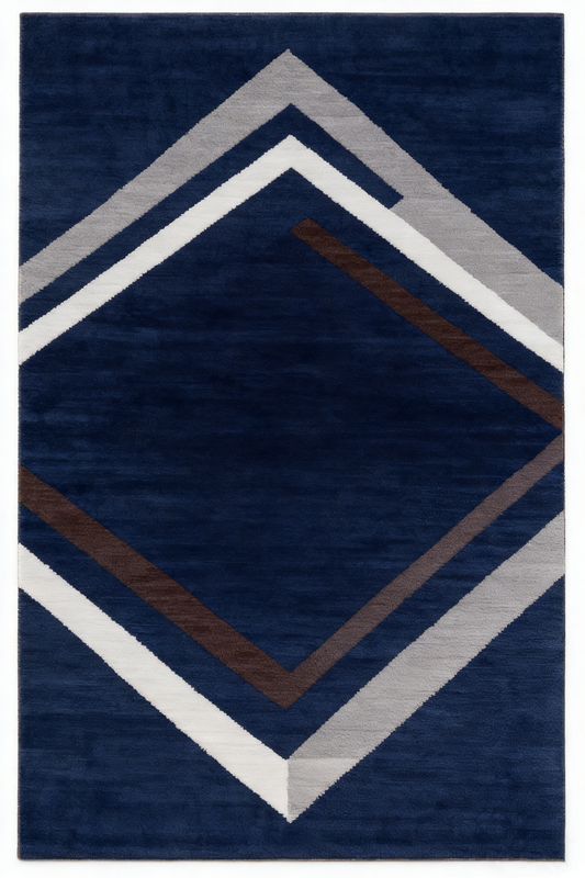 Dark Blue Wool Blend Vintage Carpet