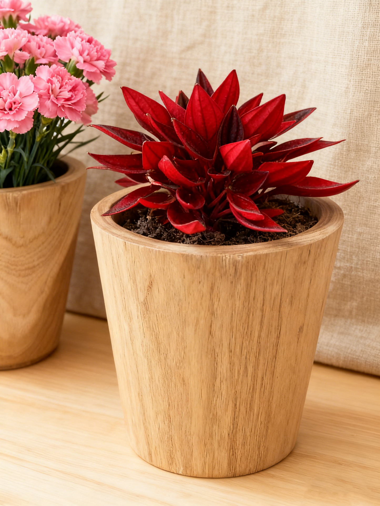 Handcrafted Solid Wood Decor Pot