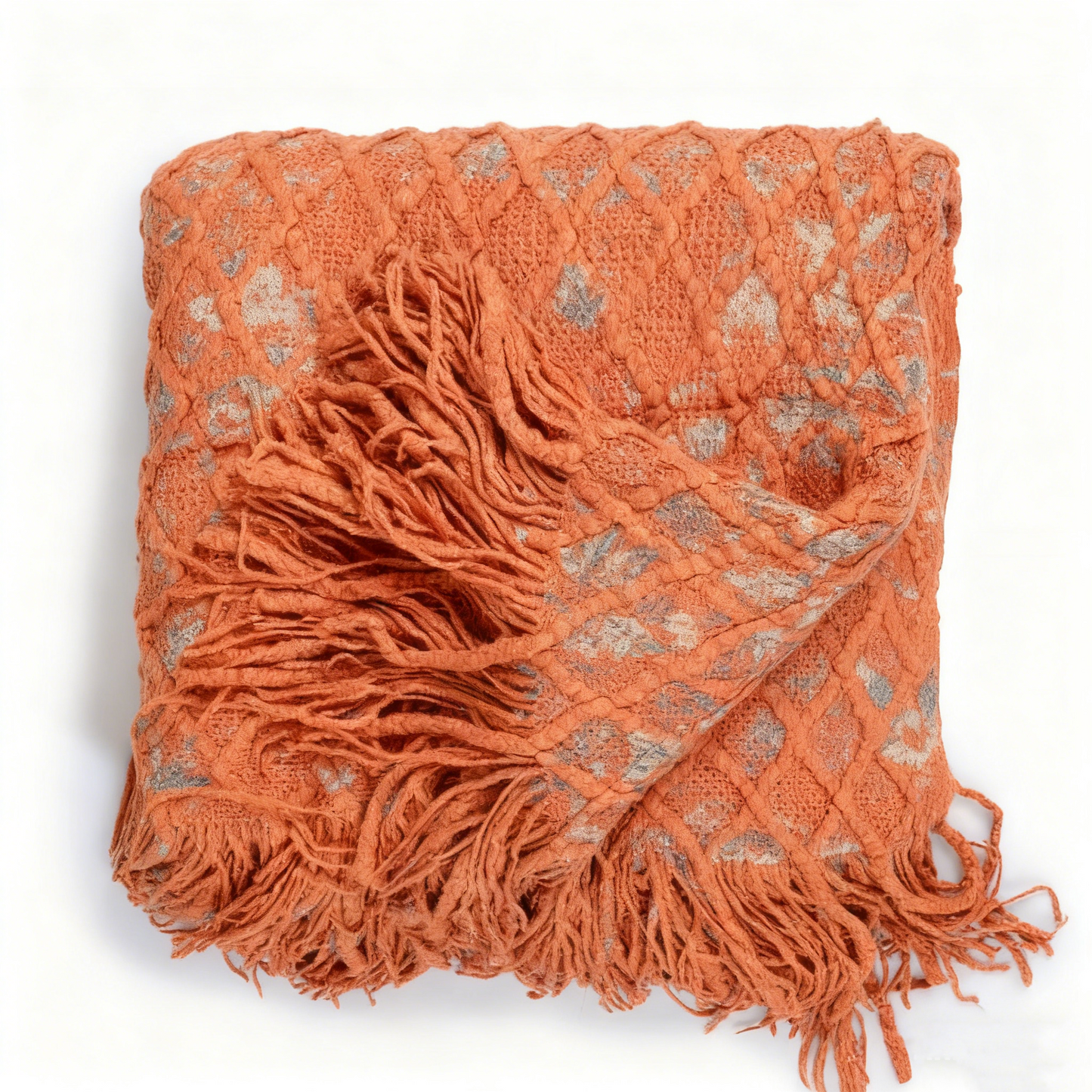 Boho Style Diamond Knit & Fringes Throw Blanket