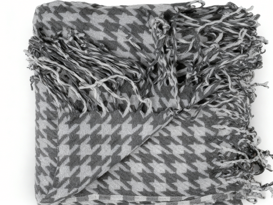 Vintage Checkerboard Inspired Fringed Throw Blanket