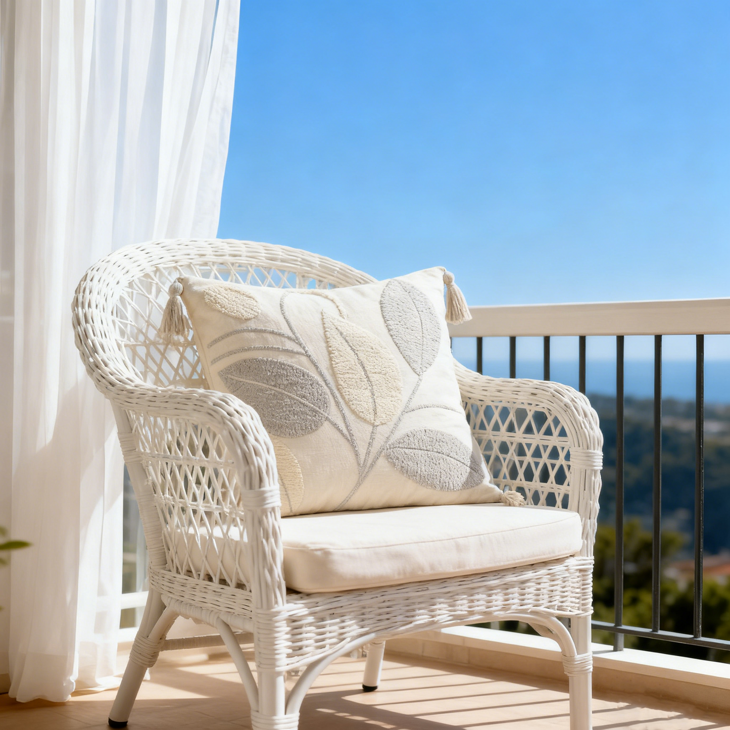 Boho Chic Leaf Embroidered Cushion