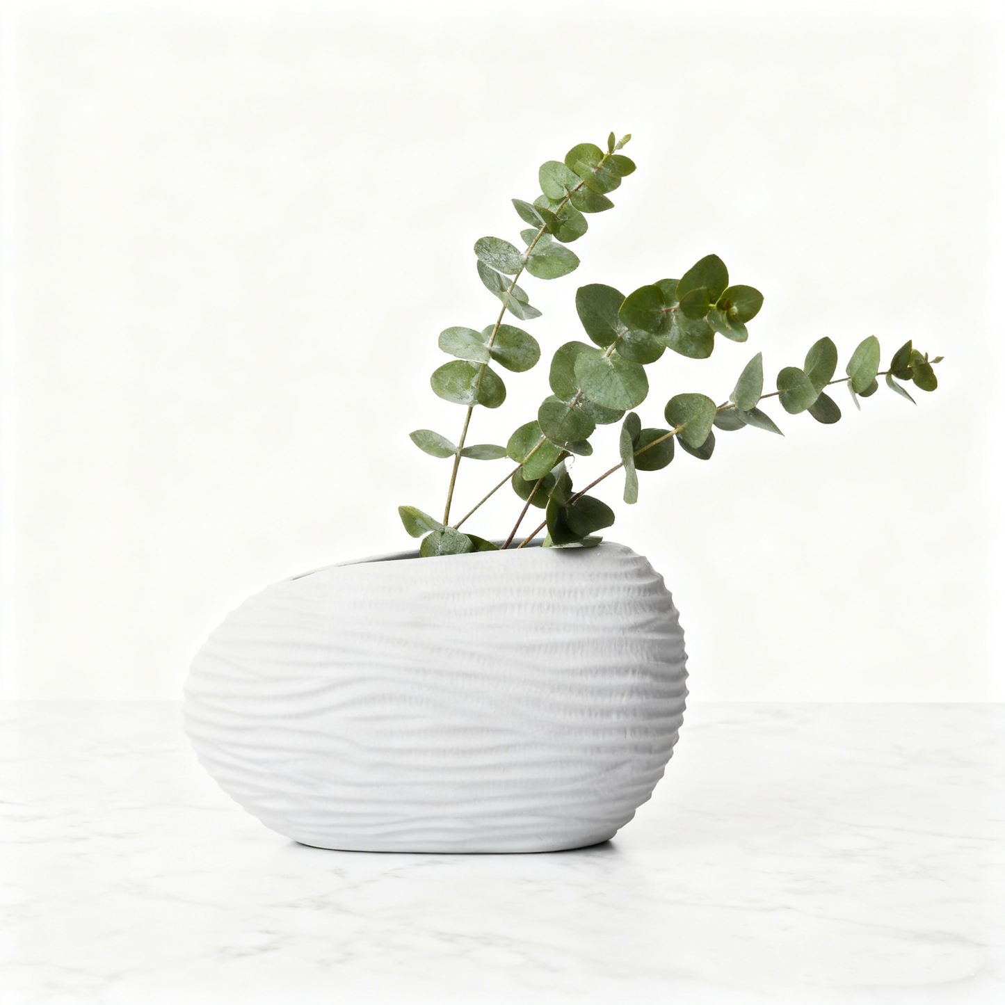 Sculptural Wave Textured White Vase