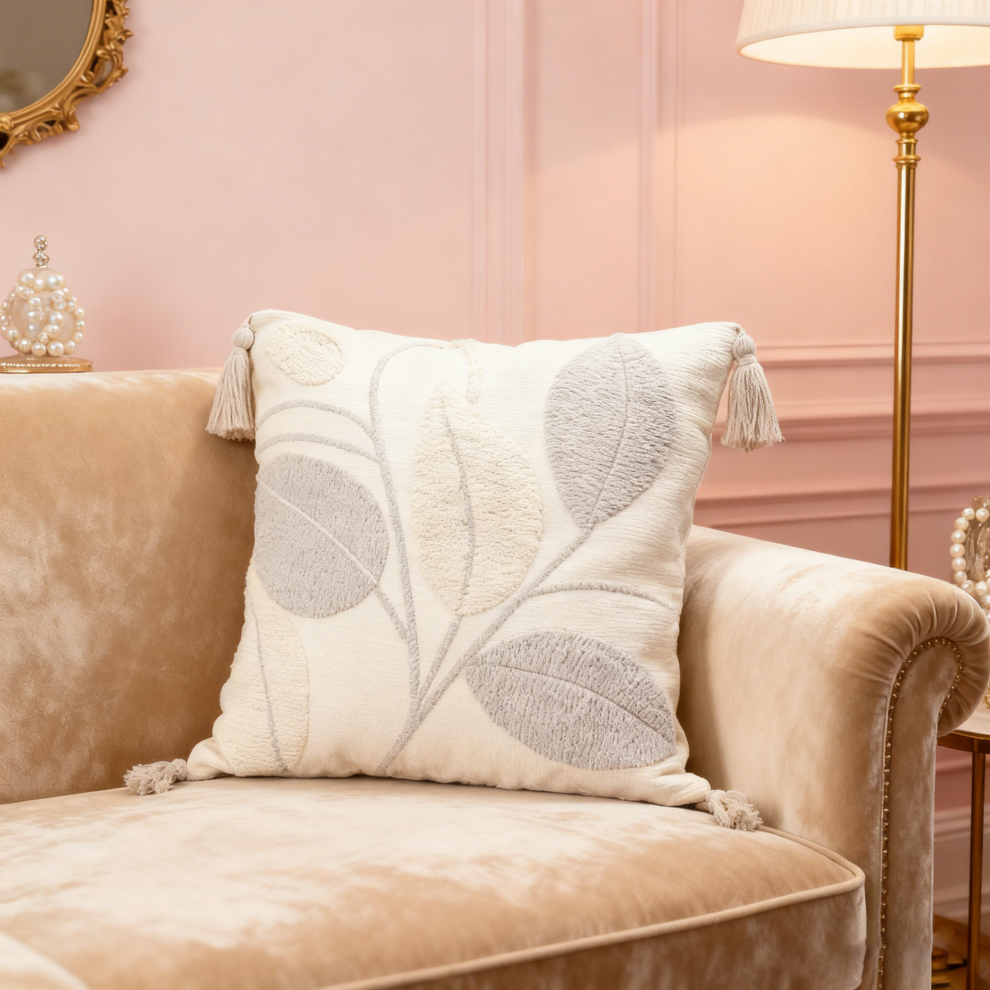 Boho Chic Leaf Embroidered Cushion