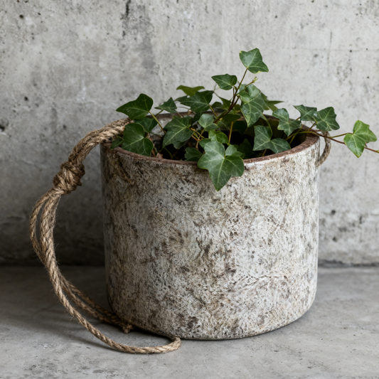 Textured Ceramic Decor Pot with Rope Detail