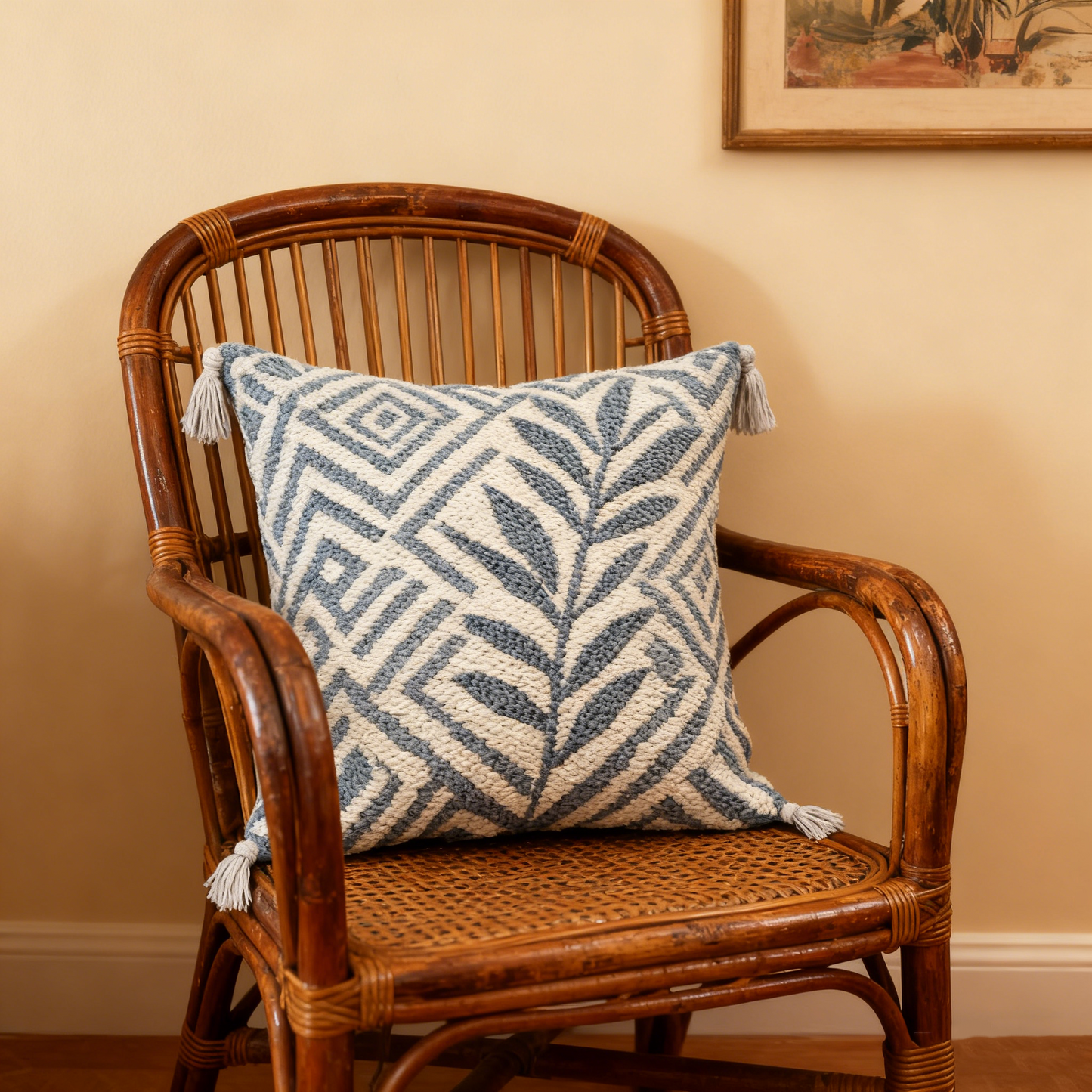 Chevron Motif & Tassels Textured Cushion